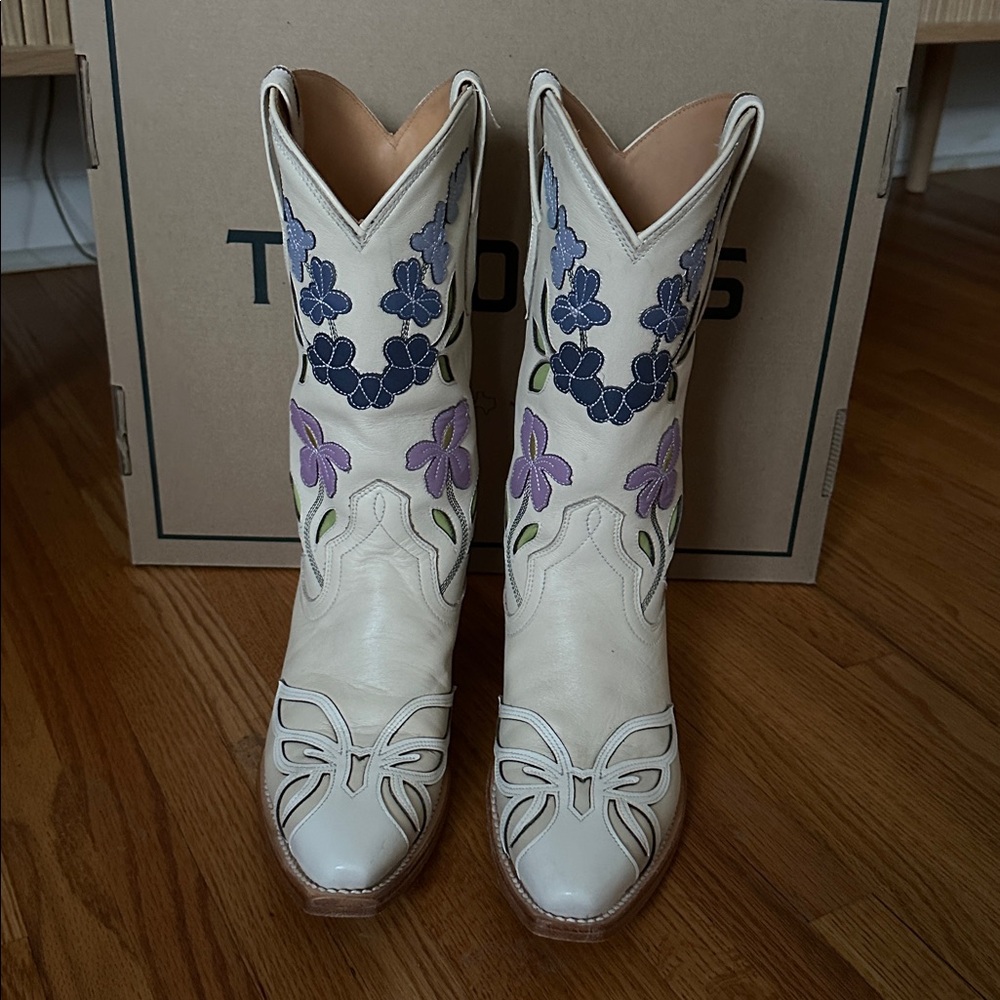 Tecovas Sadie Bone Floral Meadow Cowgirl Boots 8.5 - Picture 3 of 11